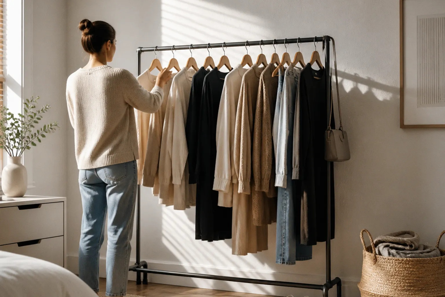 Bedroom garment rack setup: from empty wall to styled display