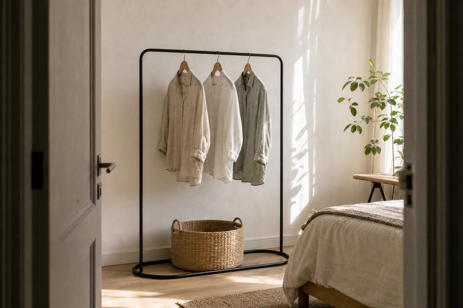 Minimalist clothes rack setup: bedroom layout roadmap